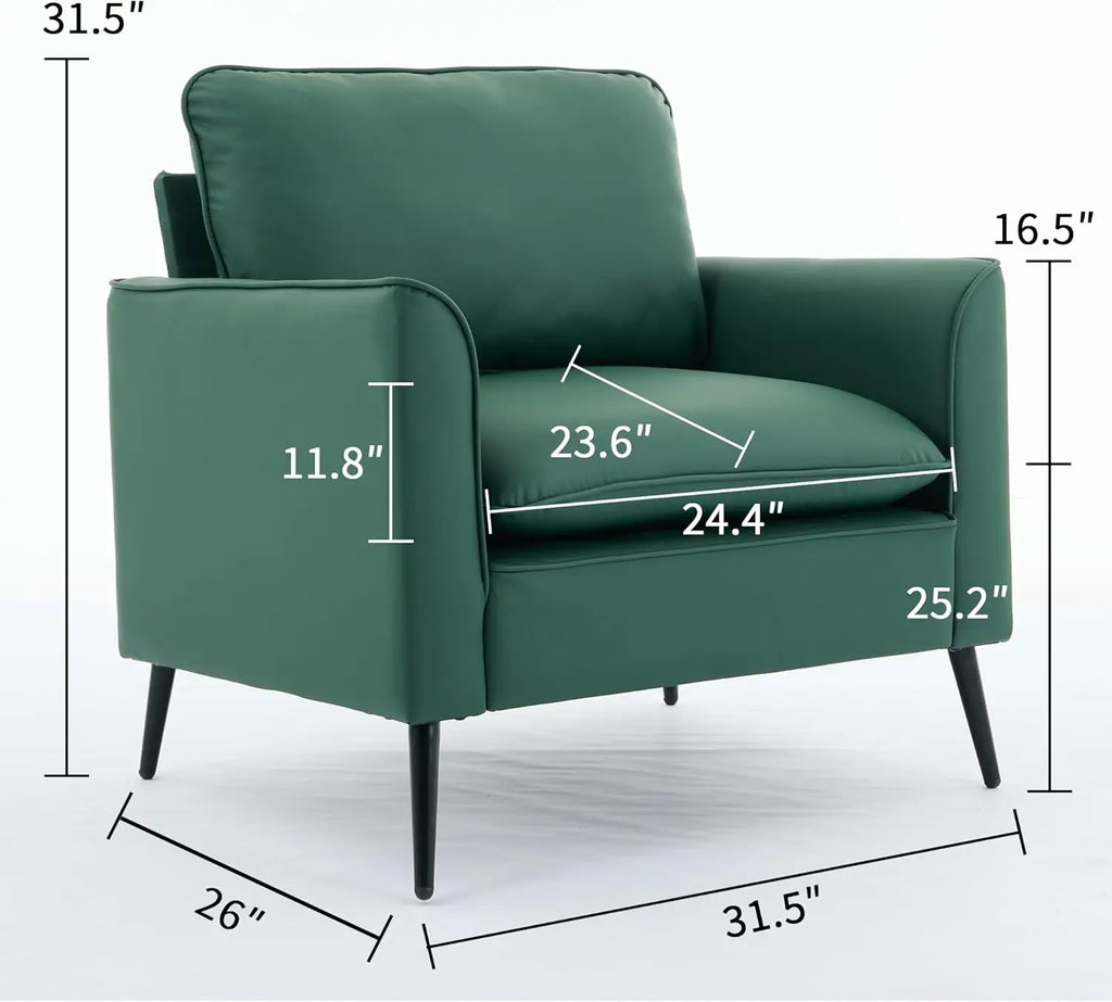 Modern Accent Living Room Chairs, Leather Oversized Single Sofa Chair with Metal Legs, Mid Century Comfy Armchair for Bedr
