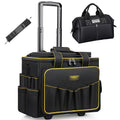 WINNHUNT 18inch Wide Mouth Rolling Tool Bag, 32 Pocket Tool Trolley Bag with Telescopic Handle and 2 Wheels, Black