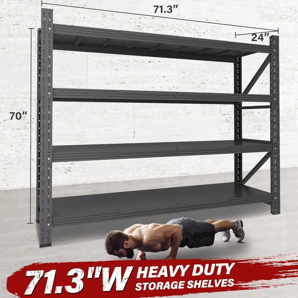 71.3"Wide Heavy Duty Garage Shelving Units,5000LBS Deep Storage Shelves,Black Metal Garage Shelves,Steel Shelf,Large ，Customized