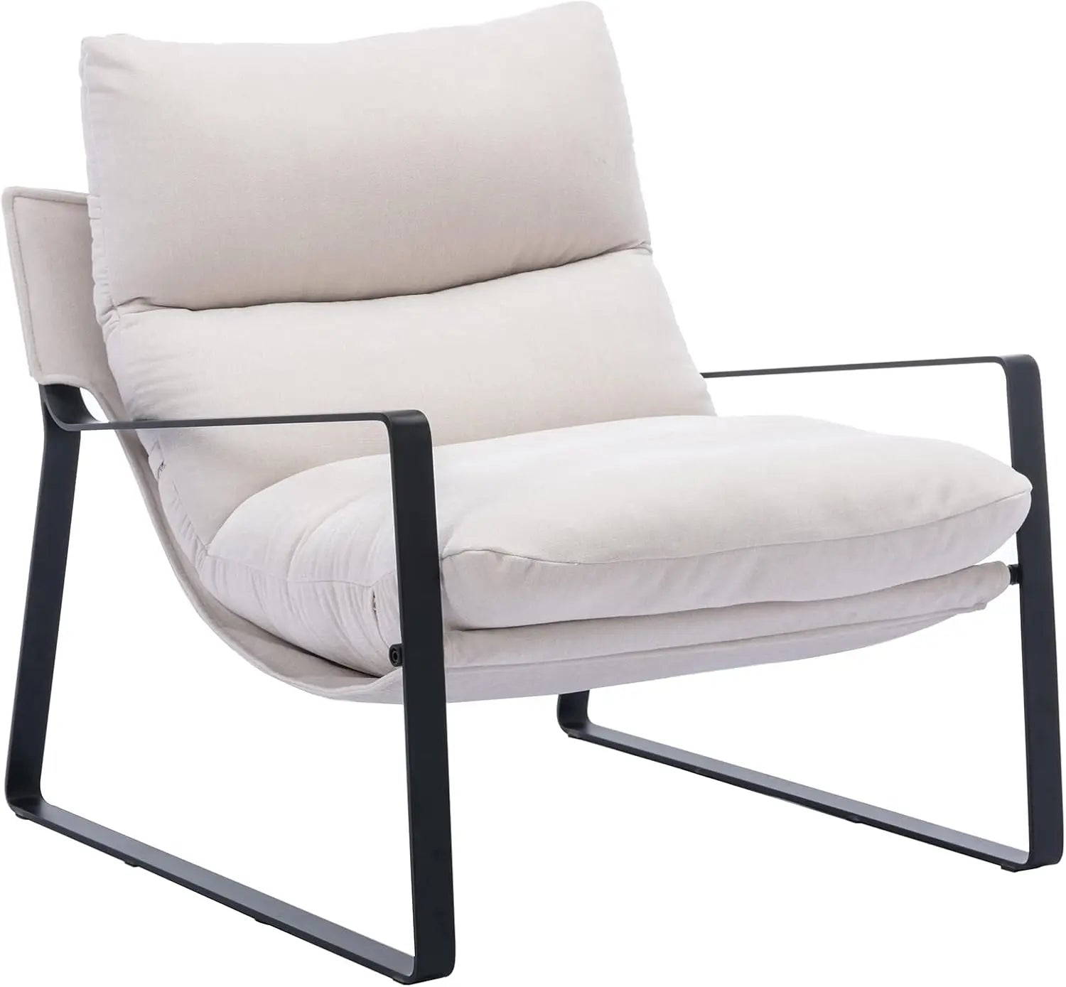 Mid-Century Accent Chair Armchair, Comfy Linen Fabric Leisure Chair Lazy Chair with Metal Leg for Living Room Bedroom Off