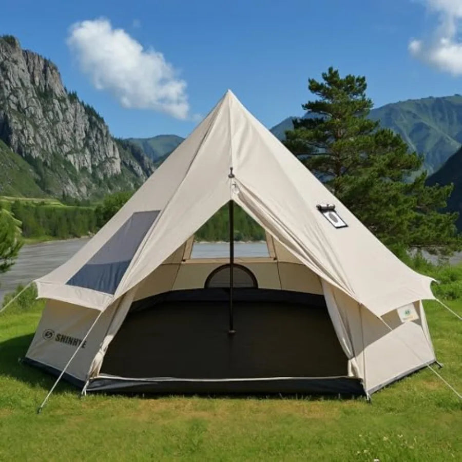 Bell Yurt Tent Waterproof Luxury 4 Season Hot Tent with Stove Jack/Air Conditioner Vents/2 Skylight for Family Outdoor Camping