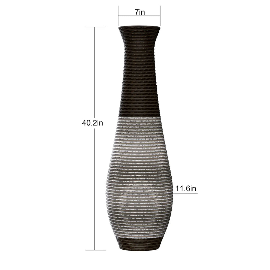 39-Inch Tall  Floor Vase Durable Artificial Rattan Elegant Two-Tone Dark Brown Finish Stylish Home Decor Statement Piece USA