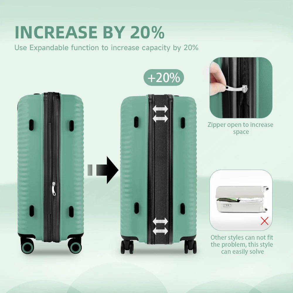 New York XPress 20"+24"+28" Luggage Expandable Travel Suitcase PP Hard Shell Luggage Set Rolling Luggages with Spinner Wheels