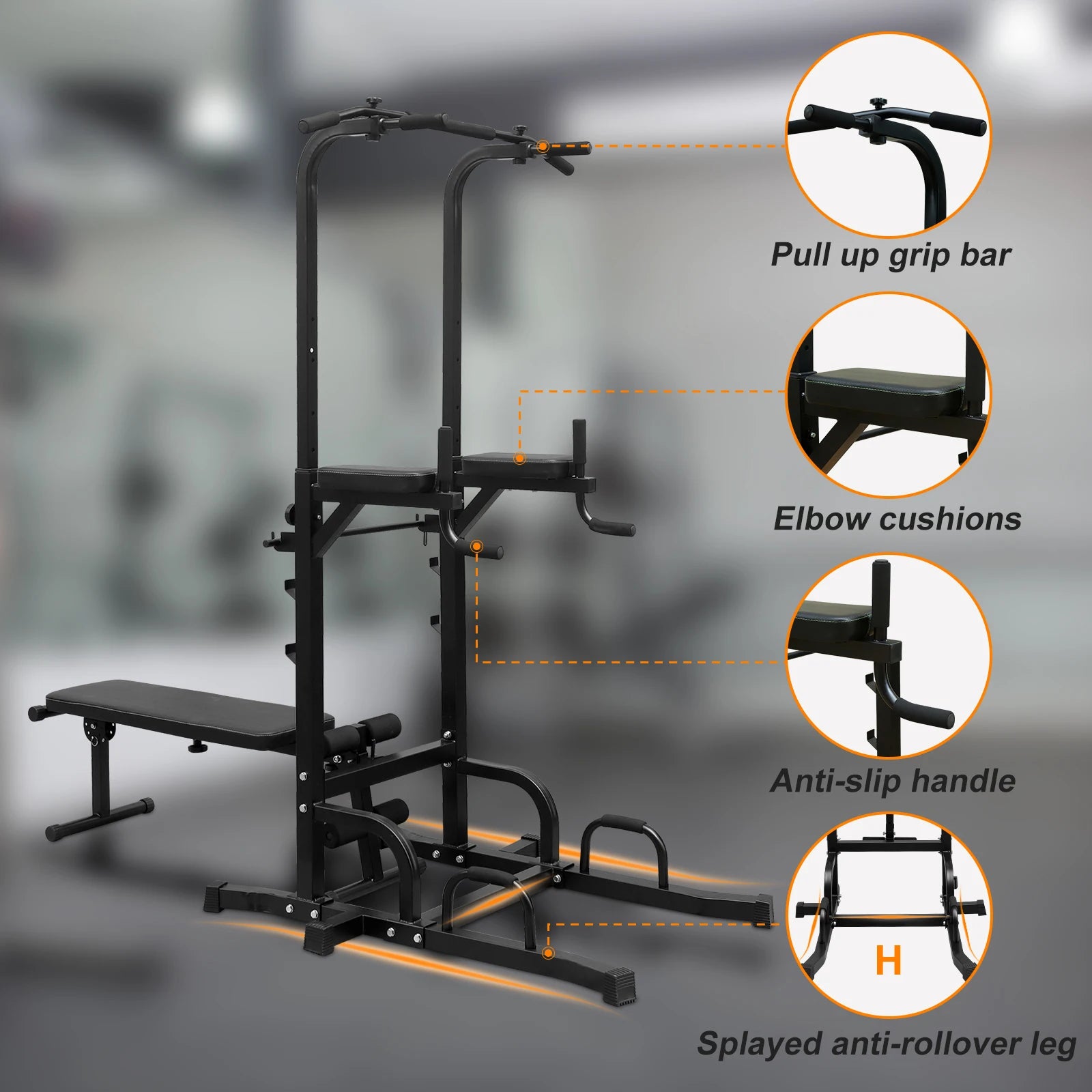 Power Tower With Bench Pull Up Bar Dip Station Adjustable Height Dip Stand Heavy Duty Multi-Function Fitness Rack For Home Gym