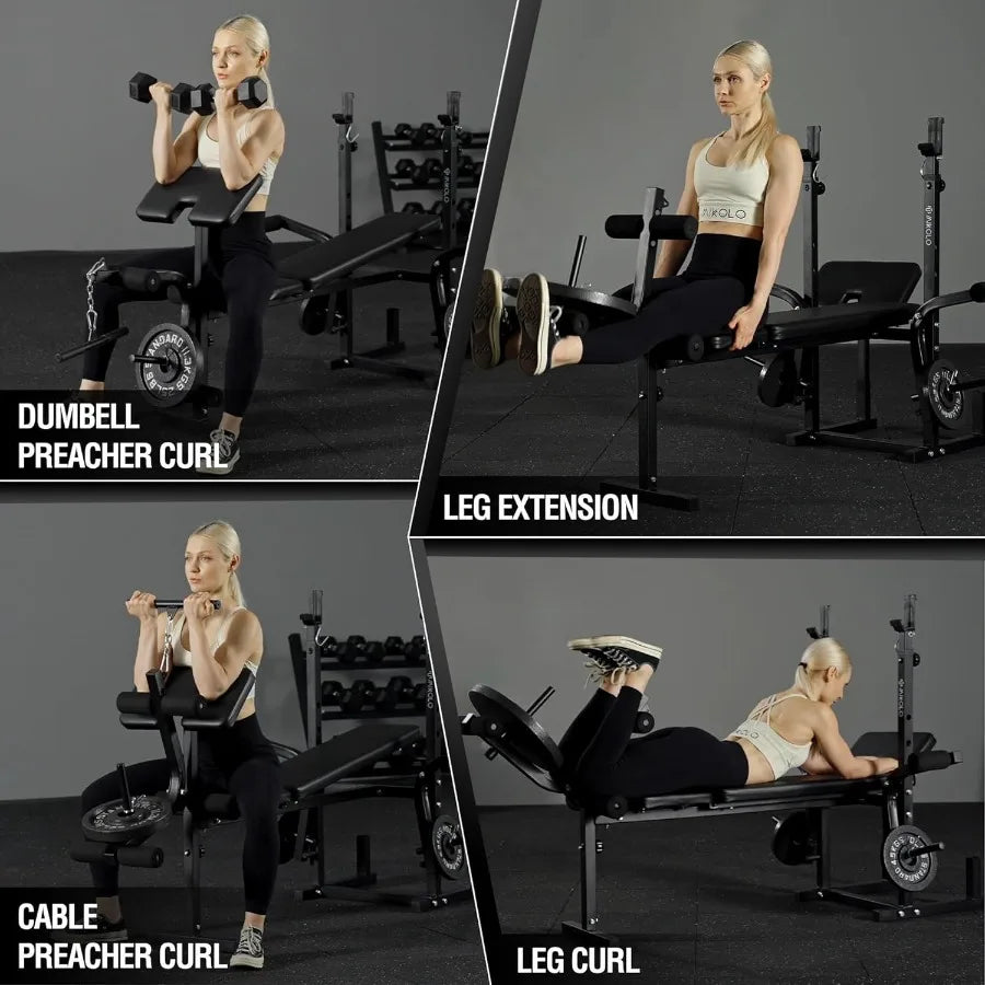 8 in 1 Weight Bench Set with Leg Extension and Leg Curl, Multi-Function Bench Press Set with Preacher Curl Pad and Chest Fly, Fu