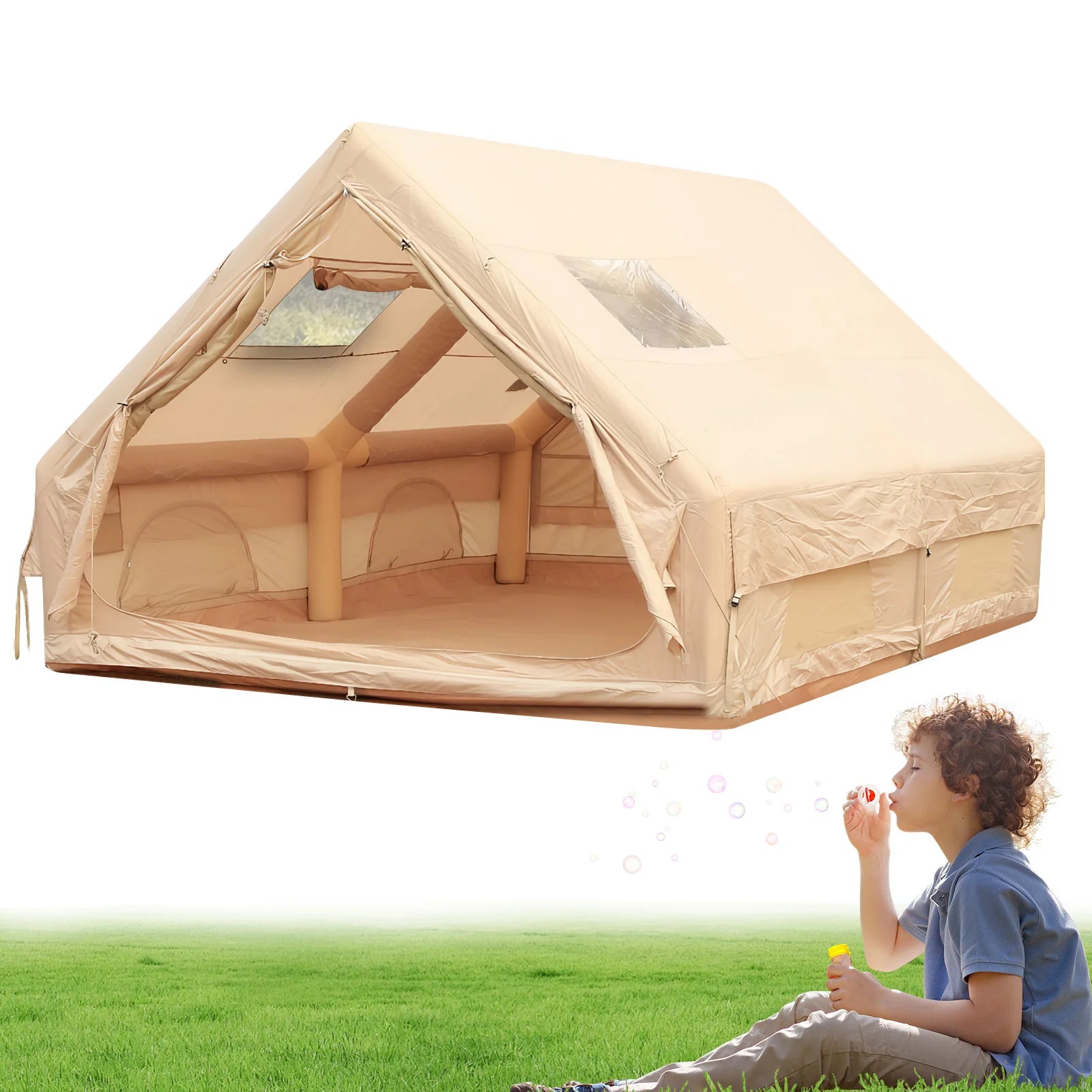 Inflatable Tent with Skylight 12-Square-Meter Air Glamping Tents Sunproof Inflatable House Outdoor Camping Waterproof Tent