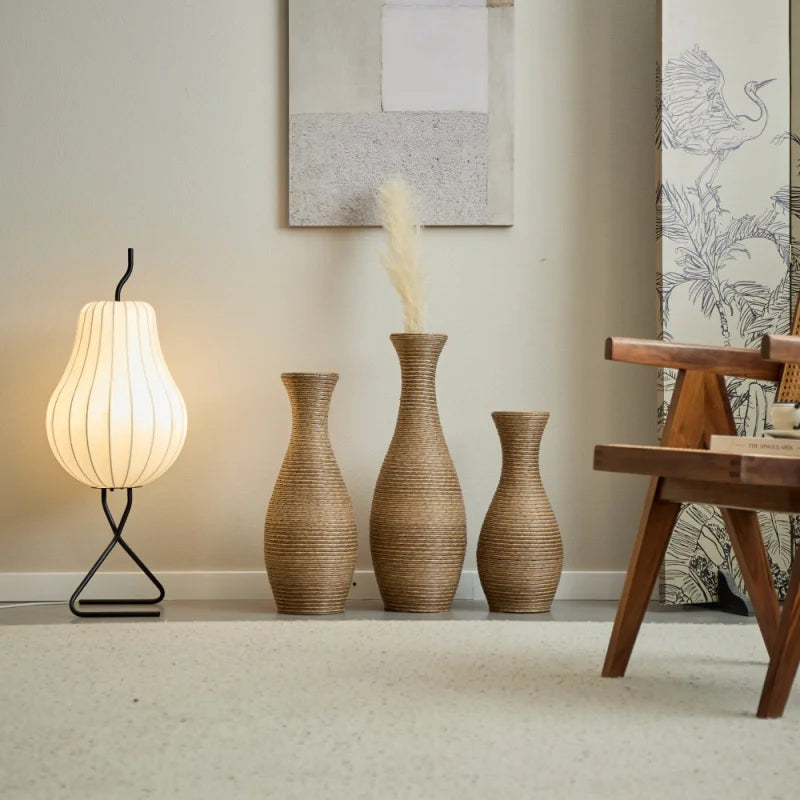 Elegant Beige 3-Piece Artificial Rattan Floor Vase For Outdoor Living Room Or Entrance Hallway Home Decoration Shipping From USA