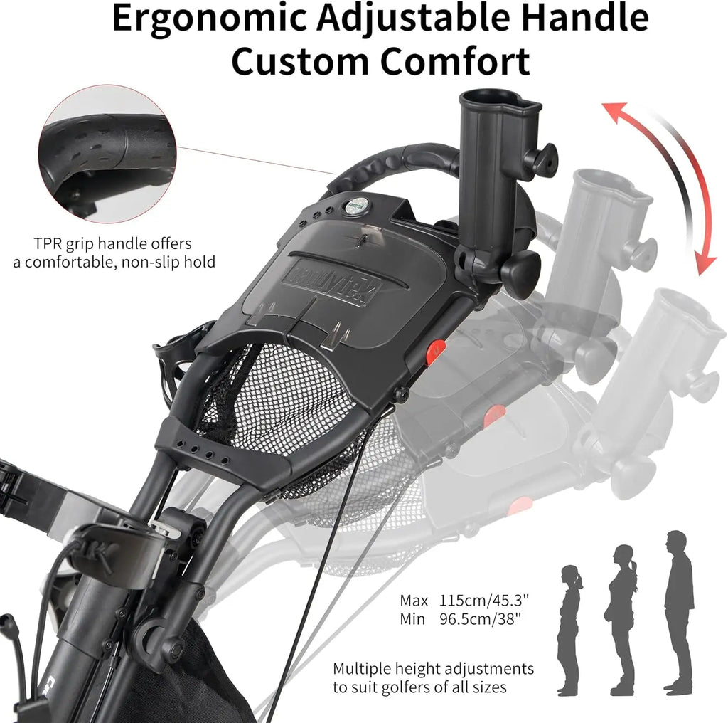 Lightweight 3-Wheel Foldable Golf Push Cart with One-Click Folding, 360° Swivel Front Wheel, Adjustable Handle & Accessories