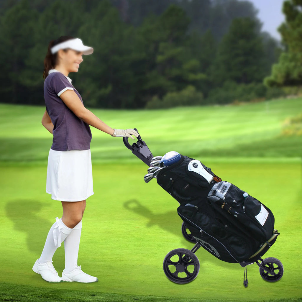 Lightweight Aluminum Golf Push Cart – 3-Wheel Folding Golf Trolley with Foot Brake, One-Second Open, Free Cup Holder Included