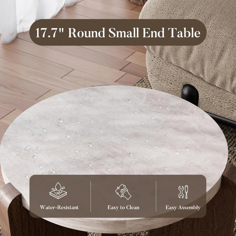 Modern Round Coffee Table & Side Table Set, Faux Marble Wood Top, Walnut & Cream White Legs, Minimalist Living Room,Customized