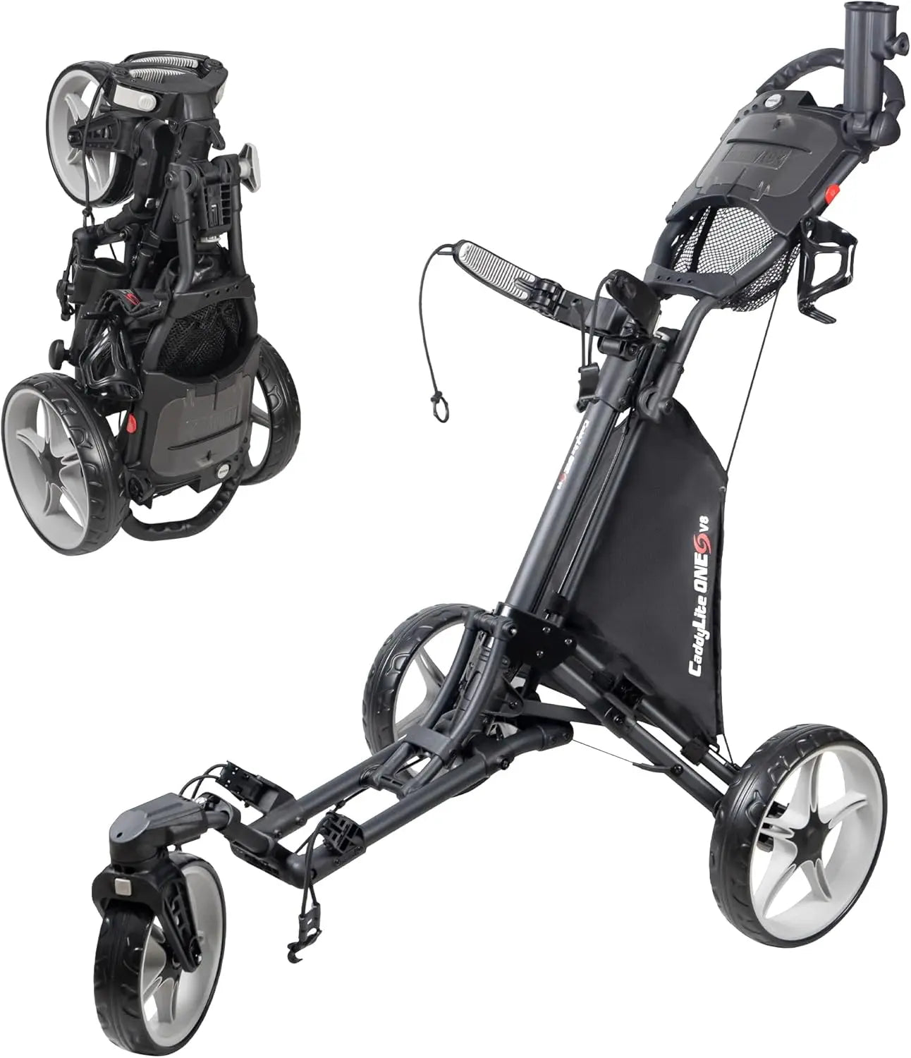 Lightweight 3-Wheel Foldable Golf Push Cart with One-Click Folding, 360° Swivel Front Wheel, Adjustable Handle & Accessories