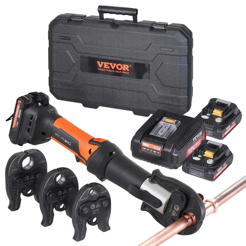 SucceBuy Pipe Crimping Tool 18V Electric Pro Press Tool for 1/2" 3/4" 1" Copper Pipes Press Tool Kit with 3 Jaws 2Pcs Batteries
