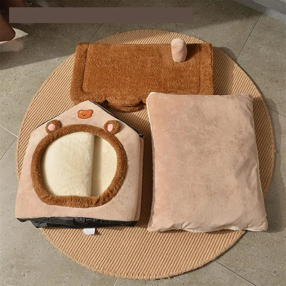 Foldable Dog House with Removable Nest, Warm Enclosed Pet Bed for Medium Dogs and Cats, Ideal Winter Villa Sleep Kennel, Comfort