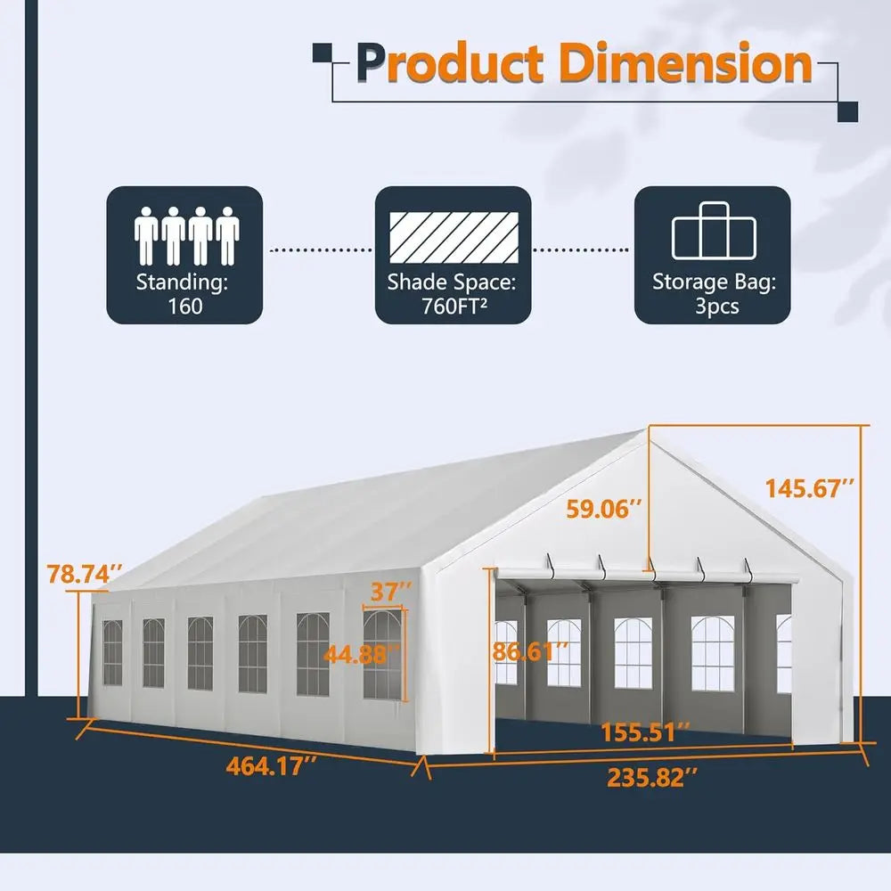 Durable 20x40ft Outdoor Wedding Tent with Removable Walls for Events and Storage Bag