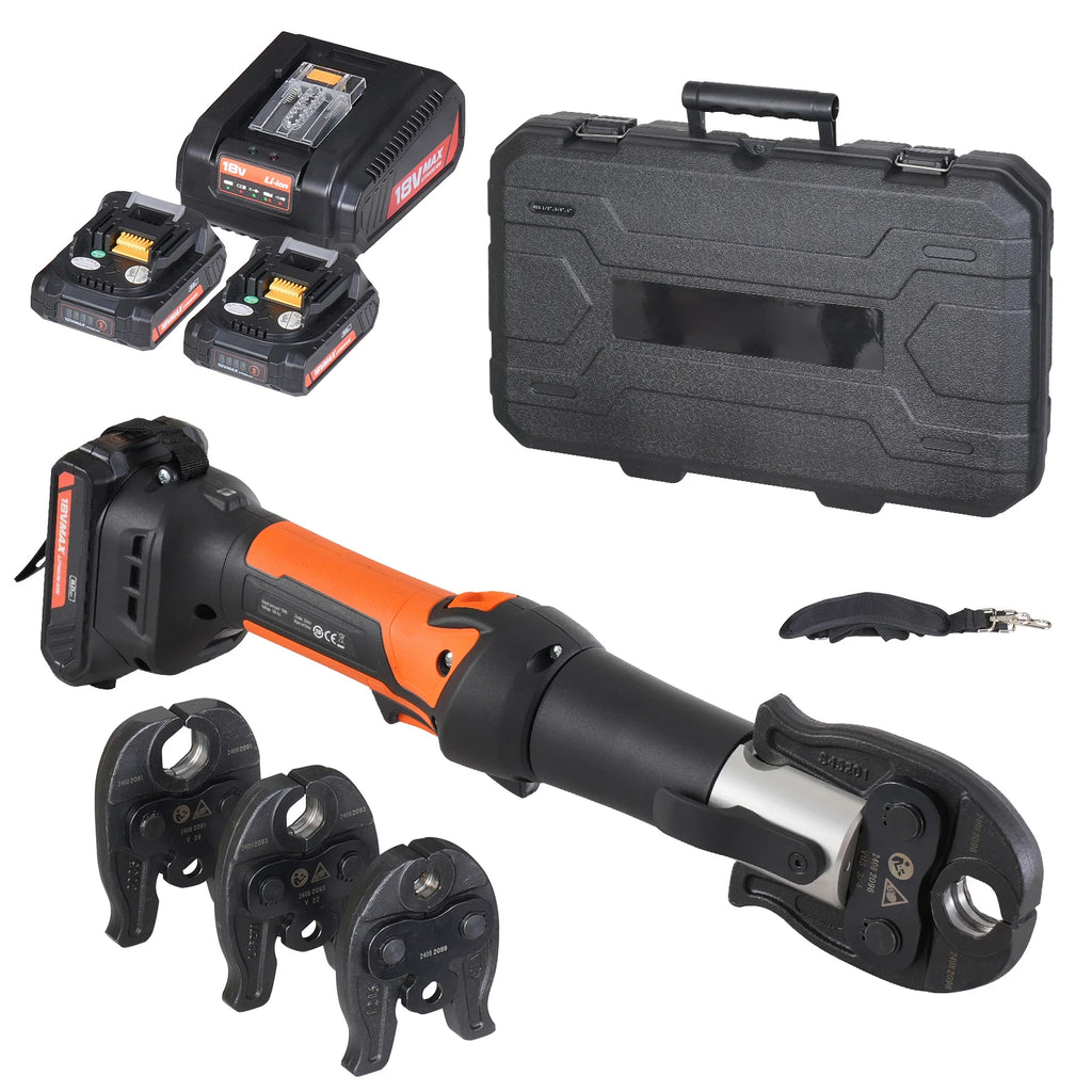 SucceBuy Pro Press Tool and Battery Kit Electric Pipe Crimping Tool with V15 V22 V28 Jaws Press Tool Kit with 2pcs 2.0Ah Battery