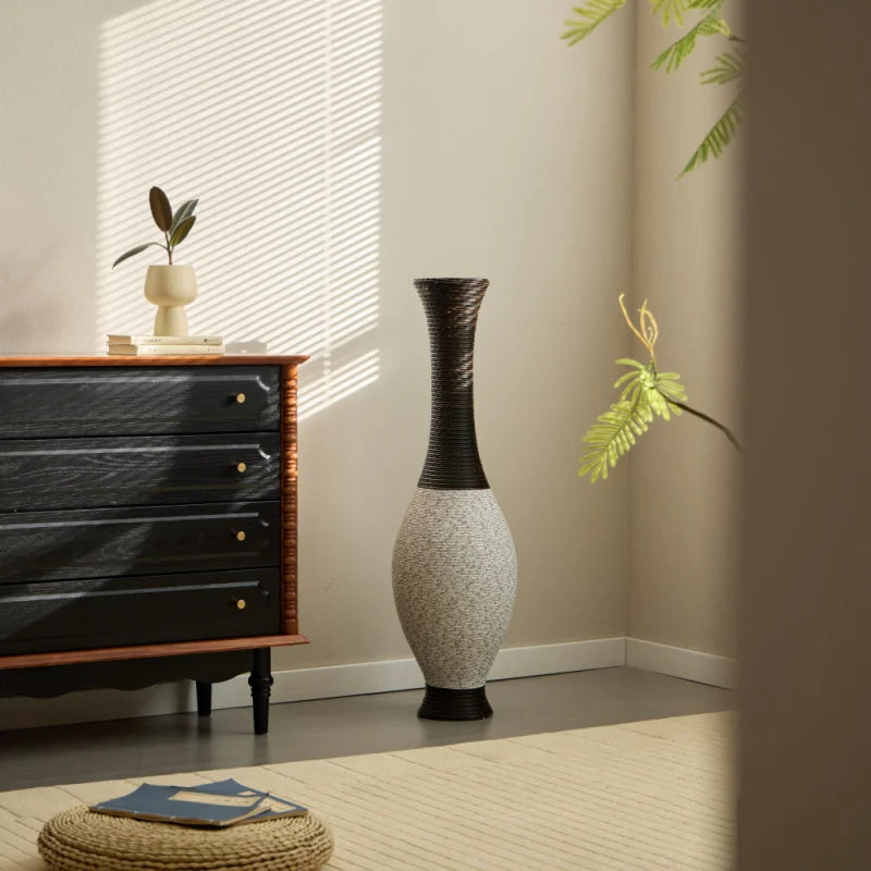 39.37 Inch Tall Hand-Woven Decorative Vase PVC Rattan Look Floor Vase Brown Beige Two-Tone For Outdoor Home Decor Farmhouse USA