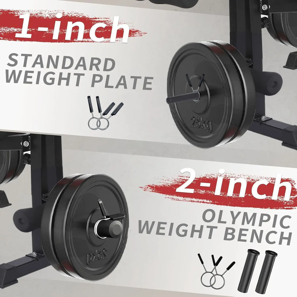 1500LB 6 IN 1 Weight Bench with Leg Extension Leg Curl Foldable Bench Press with Preacher Curl Squat Rack Workout Benches with S
