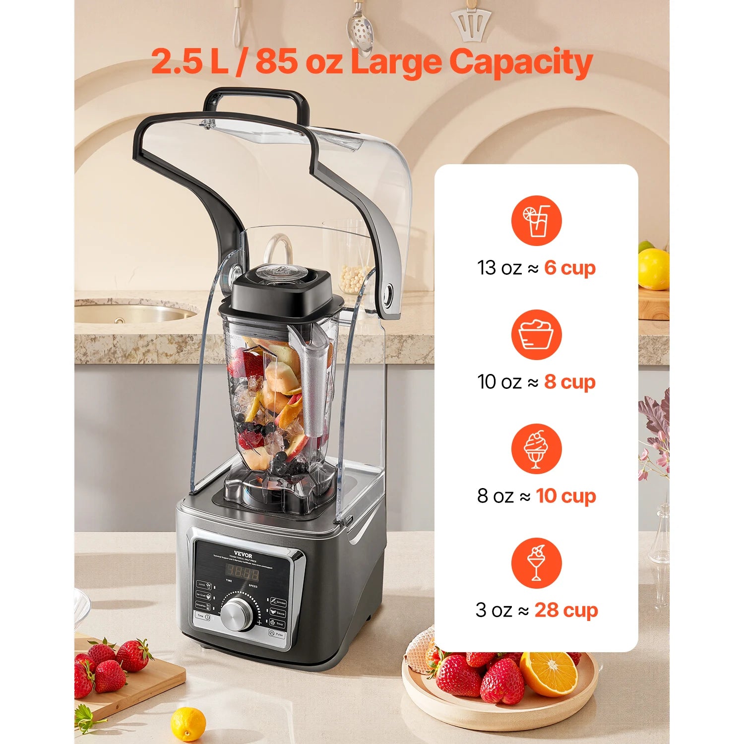 Succebuy 2.5L/3.5L Electric Blender for Smoothies 1400W Multi-Functional Food Processing Blender&Noise Cover for Kitchen