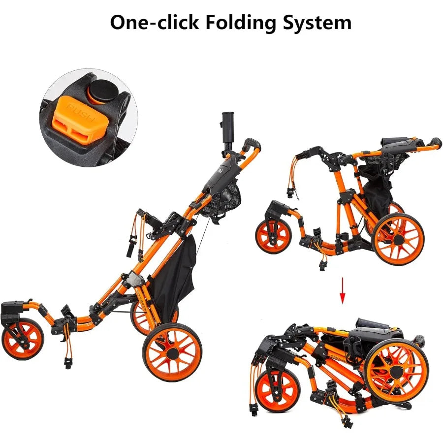 Golf Push Cart 3 Wheel with 360 Swivel Front WheelLightweight and Foldable Walking Golf CartOne-Click Foldable with Foot Brake