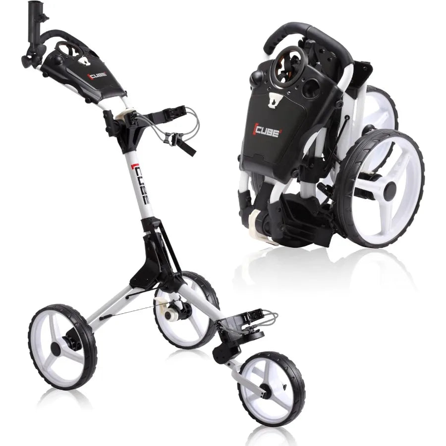 CUBE CART 3 Wheel Push Pull Golf CART for Easy Transportation and Storage - Two Step Open/Close Mechanism - The Smallest Foldin