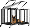 48 Inch Heavy Duty Dog Crate, Steel Escape Proof Indoor Double Door Cage with Removable Tray and Wheels for Large Dogs