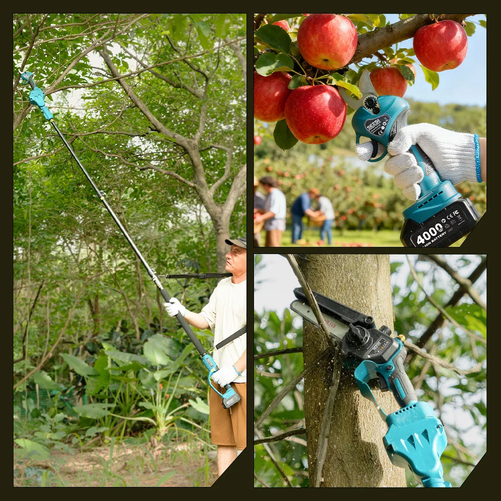 Seesii 3-in-1 6'' Electric High Branch Saw Brushless Chainsaw w/2.4m Extension Telescopic Rod Wood Cutter Pruning Garden Tools