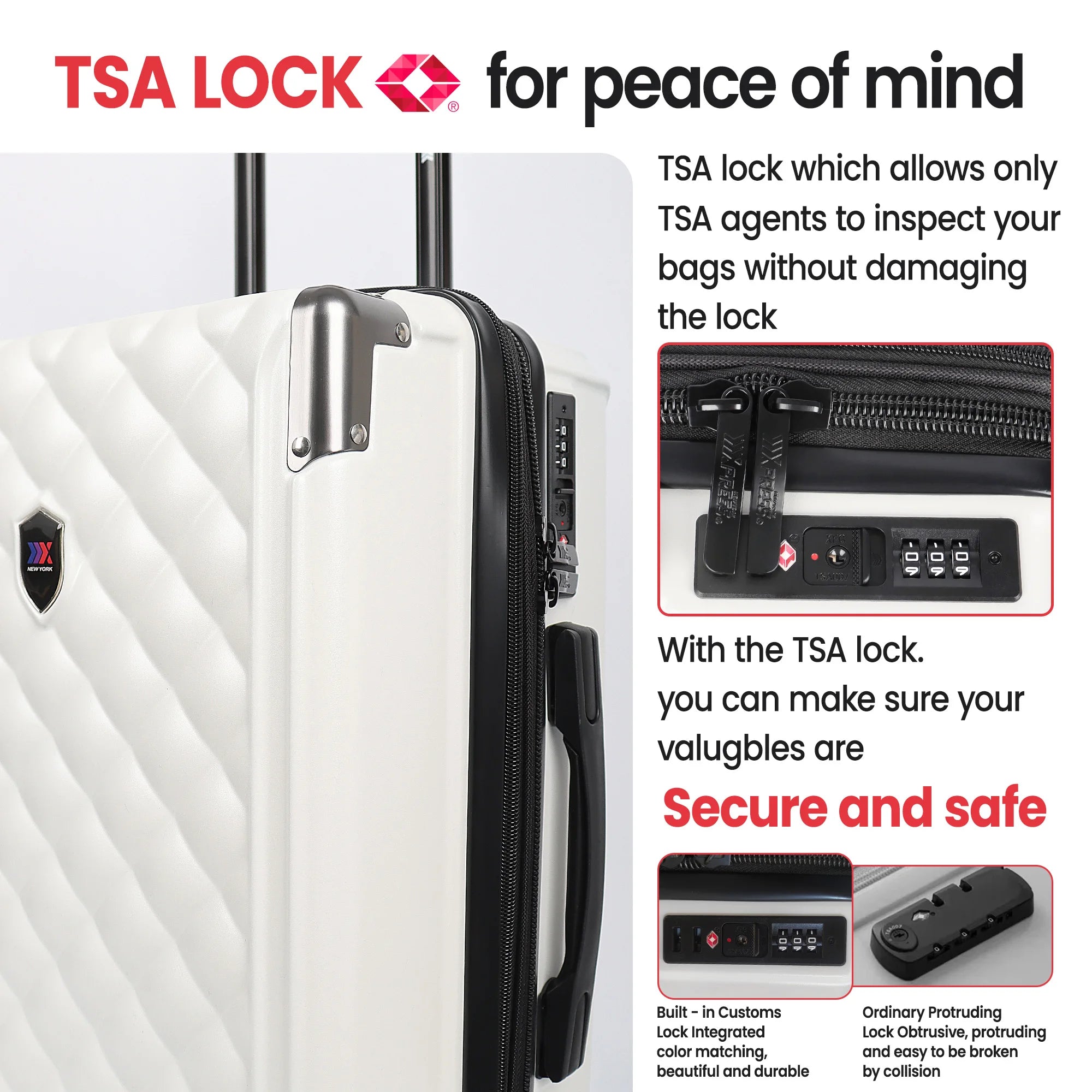 Hardshell Luggage Set 3 Piece  ABS Suicase Set Lightweight Expandable Suitcase with Spinner Wheels & TSA Lock