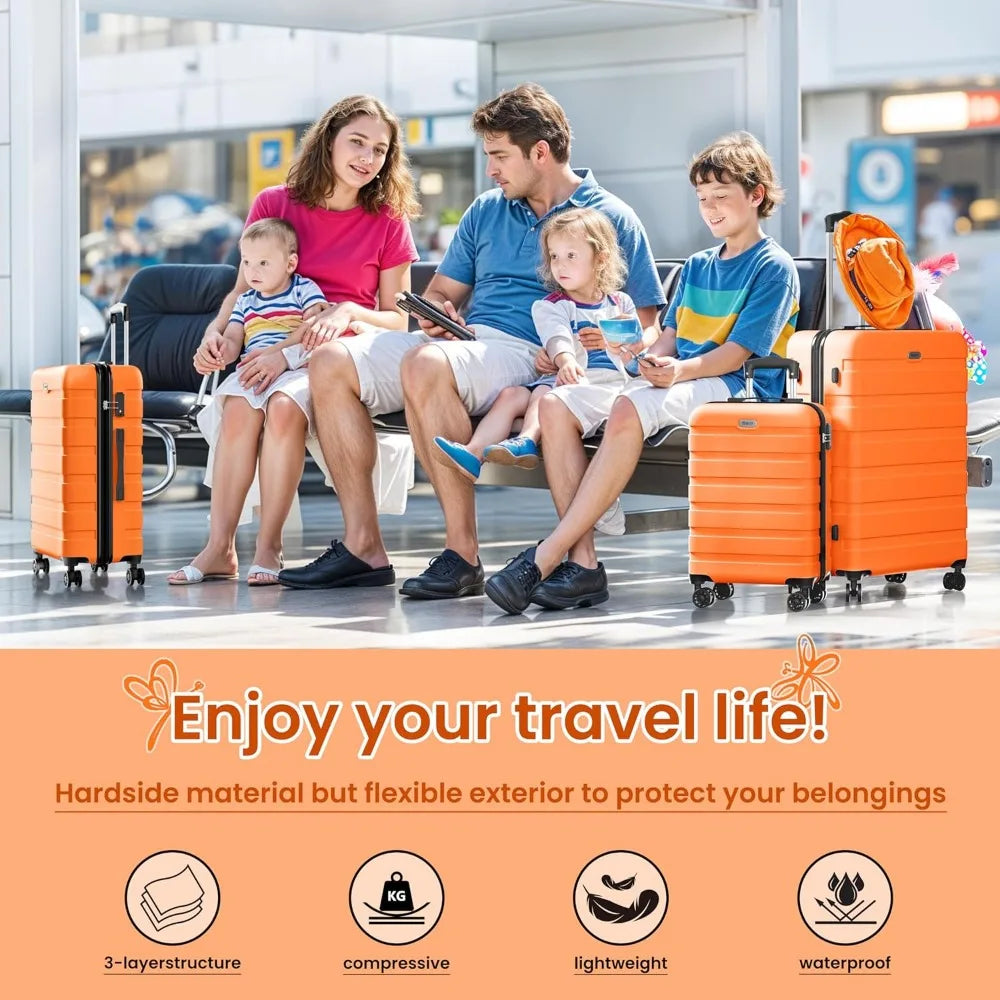 3-piece hardshell abs luggage set with 4 double spinner wheels and tsa lock, lightweight travel suitcases
