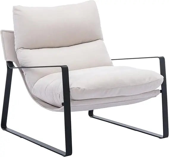 Mid-Century Accent Chair Armchair, Comfy Linen Fabric Leisure Chair Lazy Chair with Metal Leg for Living Room Bedroom Off