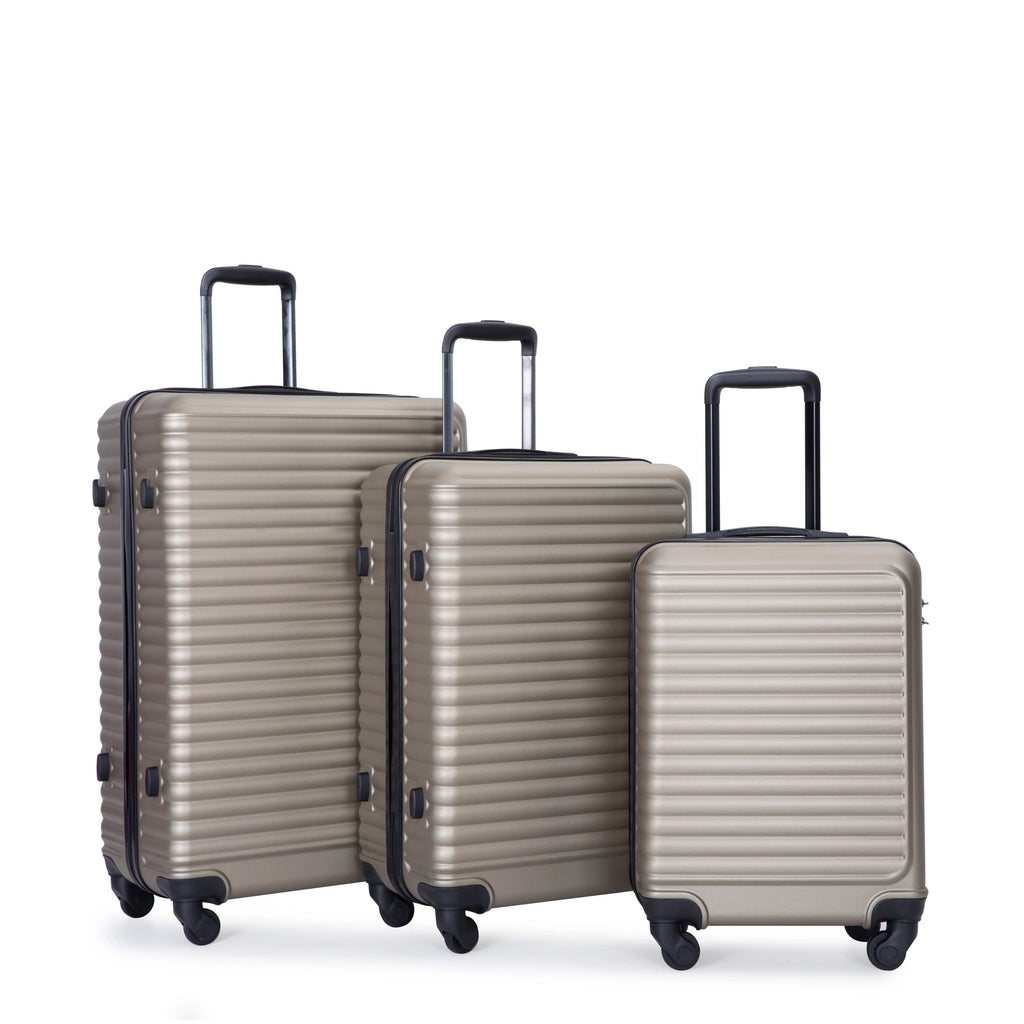 3 Piece Luggage Sets ABS Lightweight Suitcase with Two Hooks, Spinner Wheels, TSA Lock, (20/24/28) GOLD Large capacity suitcase