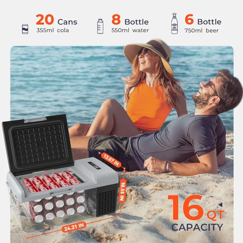 Refrigerator Portable Fridge - 16Quart(15L) Electric Cooler Compressor fridge -4℉~68℉, 12/24V DC & 110-240V AC Car Refrigerator