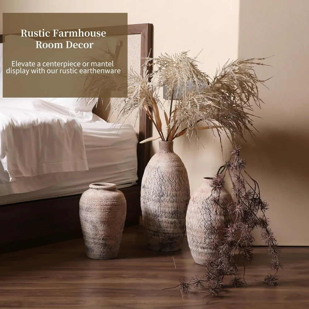 Large 18 Inch Beige Textured Handmade Vase for Modern Farmhouse and Living Room Decor, Ideal for Pampas Grass