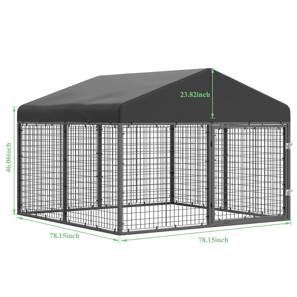 Large Outdoor Dog Enclosure,Heavy Duty Dog Cage with Roof,Galvanized Steel Dog Kennel Fence with Double Safety, Customized
