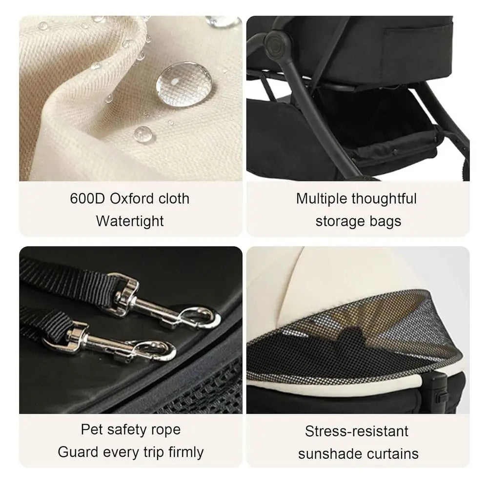 All-Terrain Pet Stroller for Dogs & Cats, 4-Wheel, with Storage and Safety Belts, Khaki