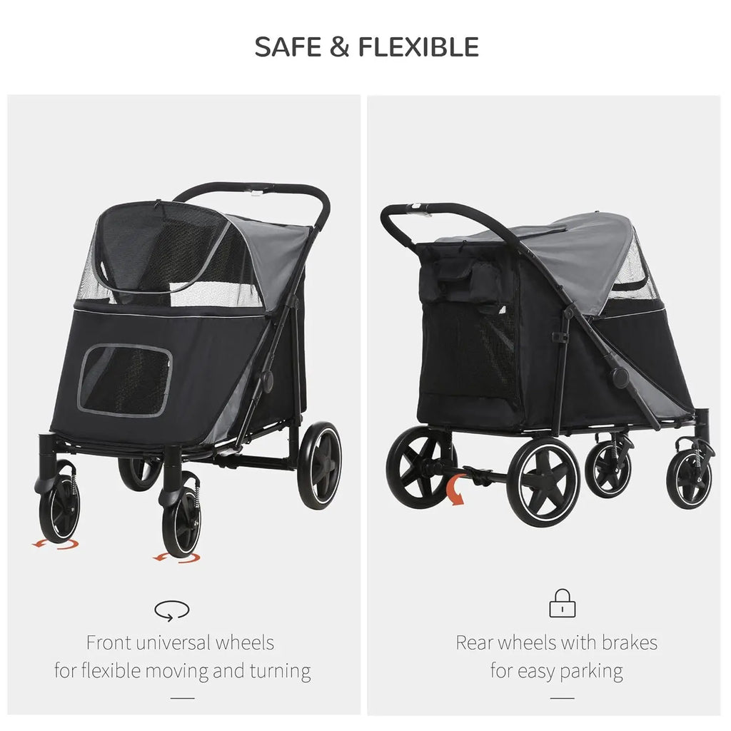 One-Click Foldable Doggy Stroller for Medium Large Dogs, Pet Stroller with Storage, Smooth Ride with Shock, Customized
