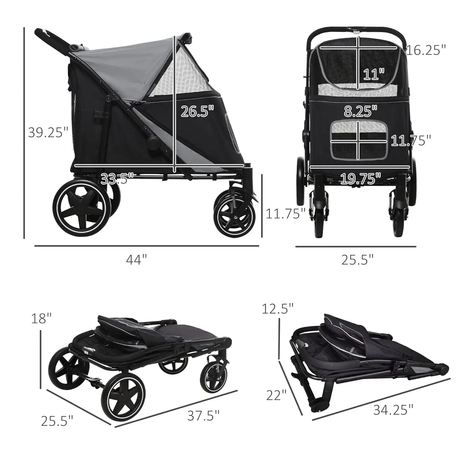 One-Click Foldable Doggy Stroller for Medium Large Dogs, Pet Stroller with Storage, Smooth Ride with Shock, Customized