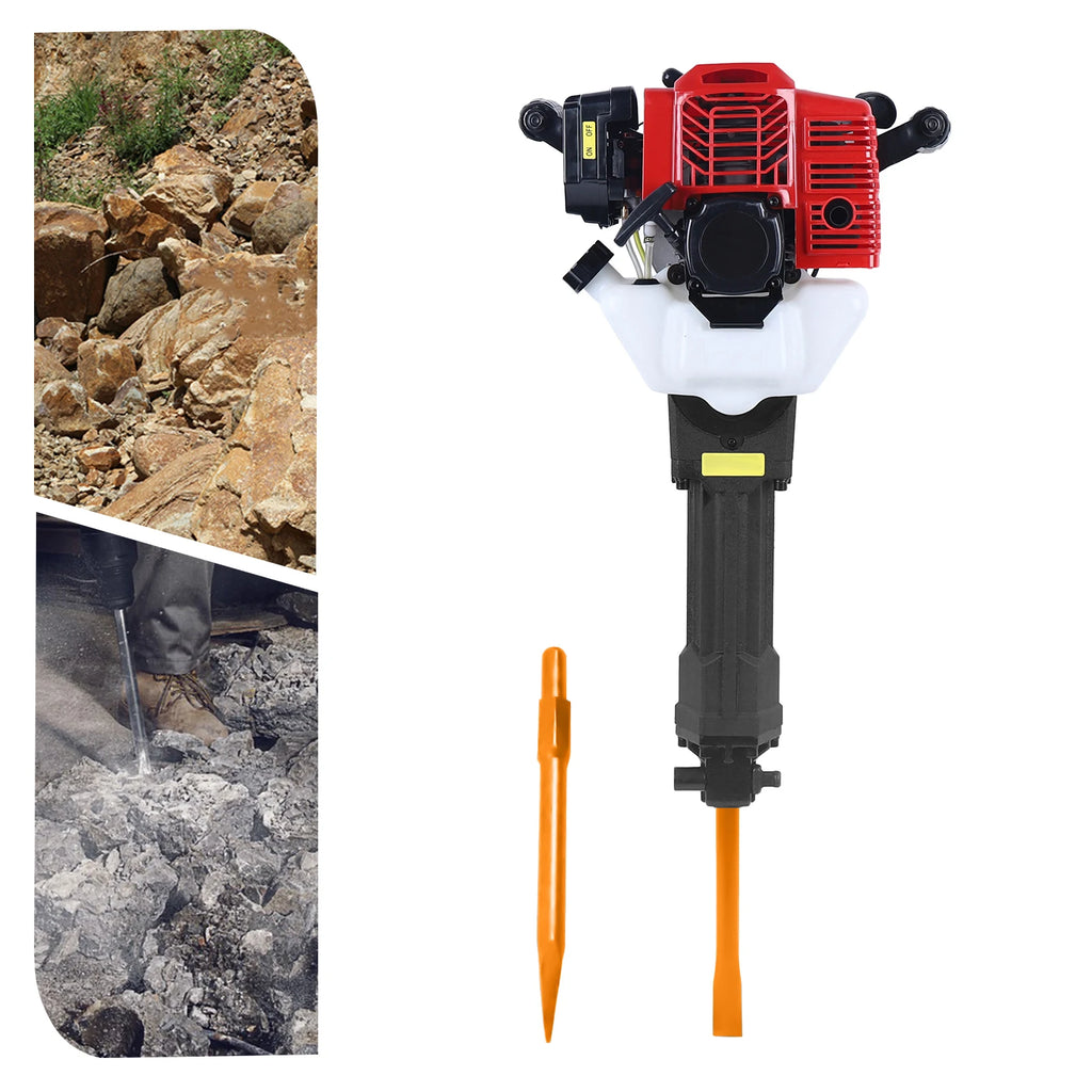 52CC 2-Stroke 1900W Gasoline Demolition Jack Hammer 20-55J Impact Concrete Breaker Rock Drill with Point Flat Chisel