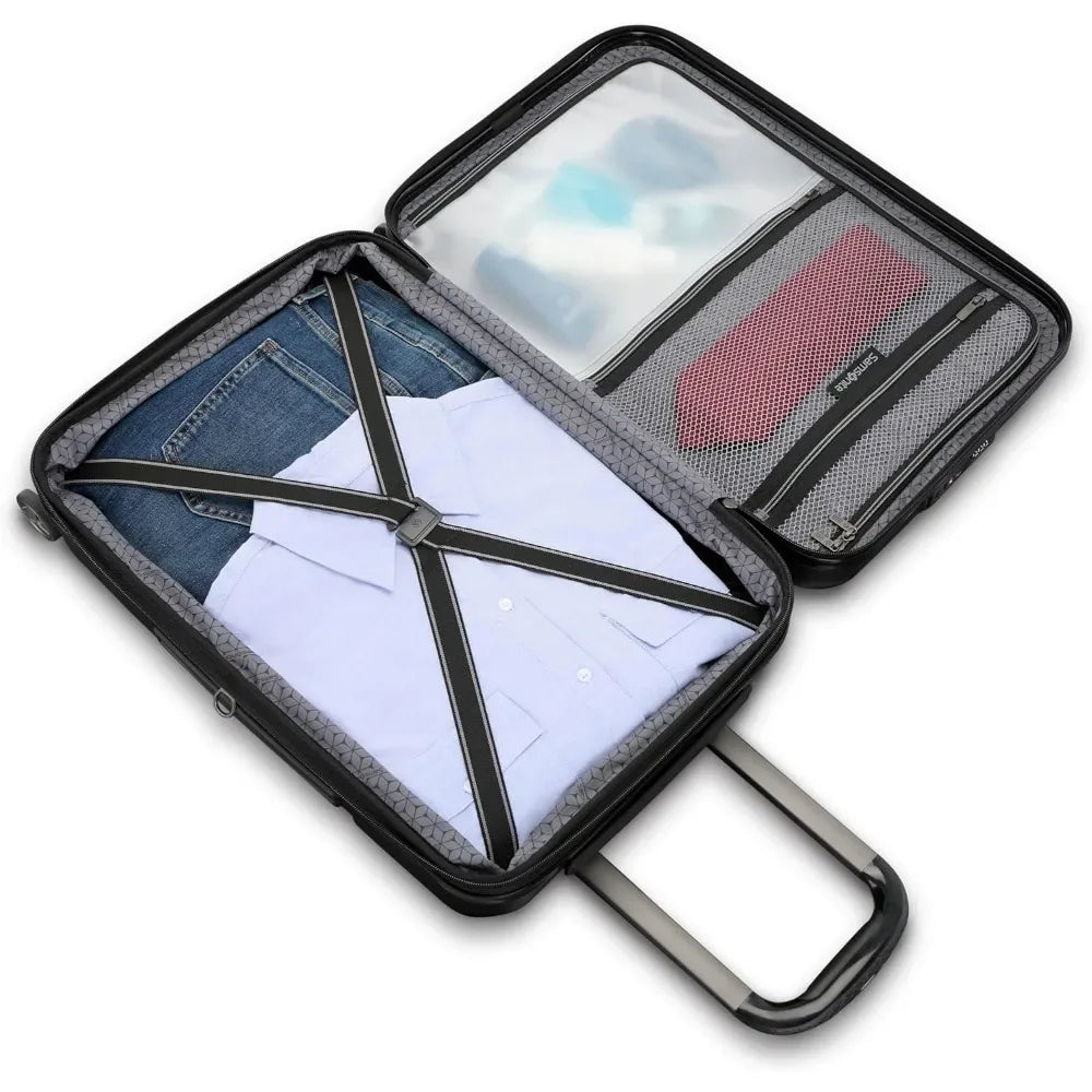 Front Pocket Expandable 21-Inch Hardside Luggage: Durable Impact Resistant with 360° Spinning Wheels for Travel