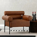 Leather Mid-Century Accent Chair Armchair, Soft Lounge Chair Upholstered Oversized Leisure Chair Single Sofa for Living
