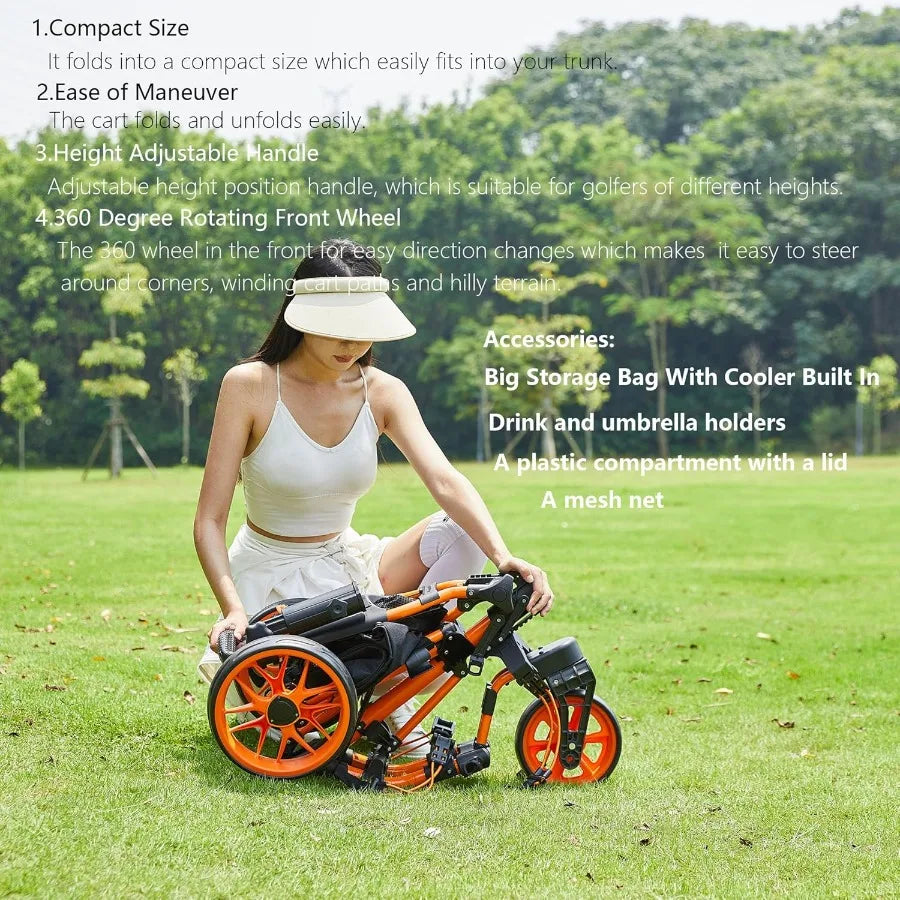 Golf Push Cart 3 Wheel with 360 Swivel Front WheelLightweight and Foldable Walking Golf CartOne-Click Foldable with Foot Brake