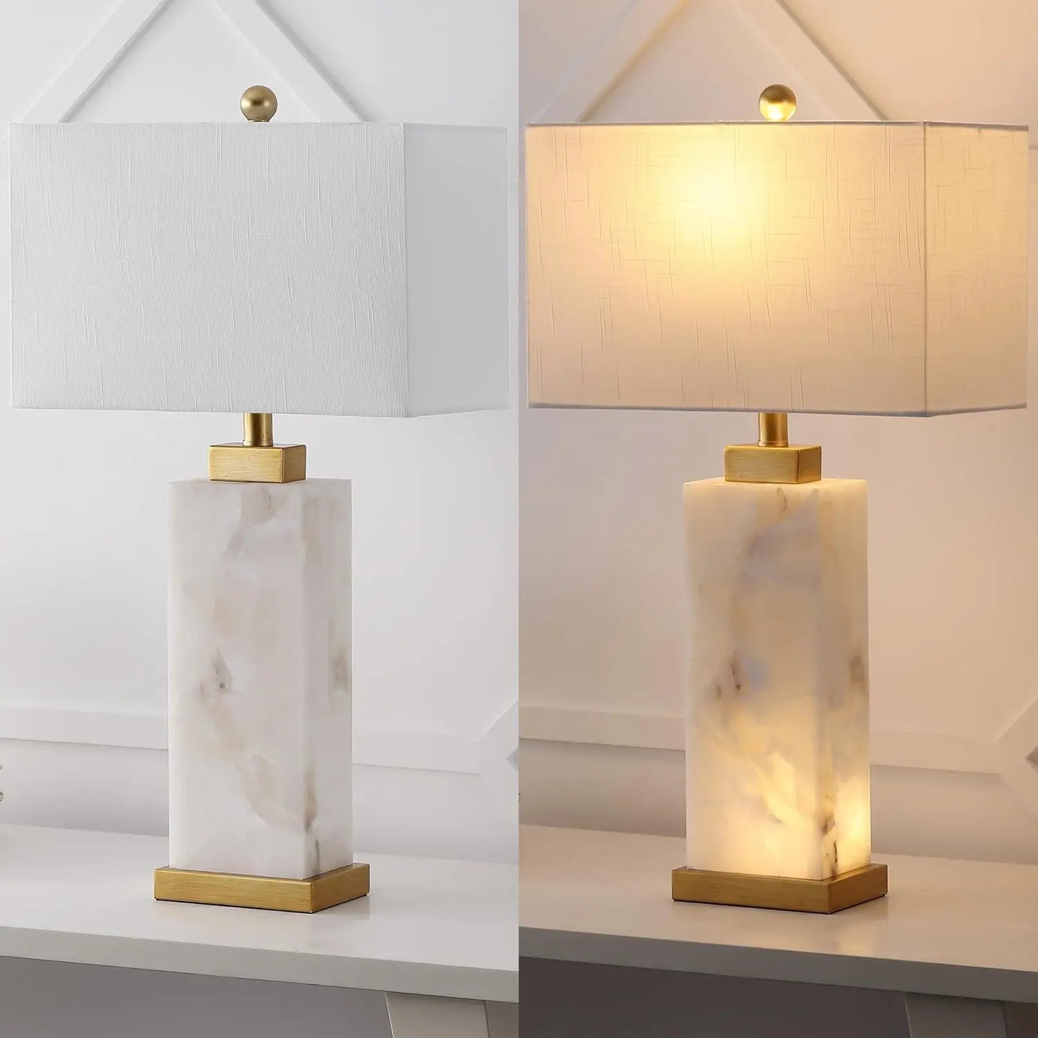 27.5" Alabaster LED Table Lamp with Gold Leaf, Coastal Contemporary Design for Bedroom Living Room Office