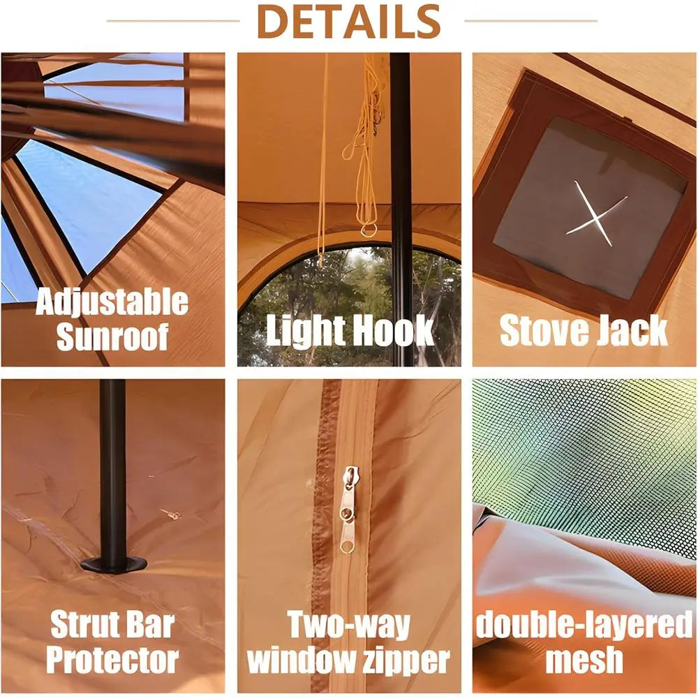 16.4ft Waterproof Canvas Tent with Stove Jack, Removable Floor, 8 Mesh Windows for 6-8 People