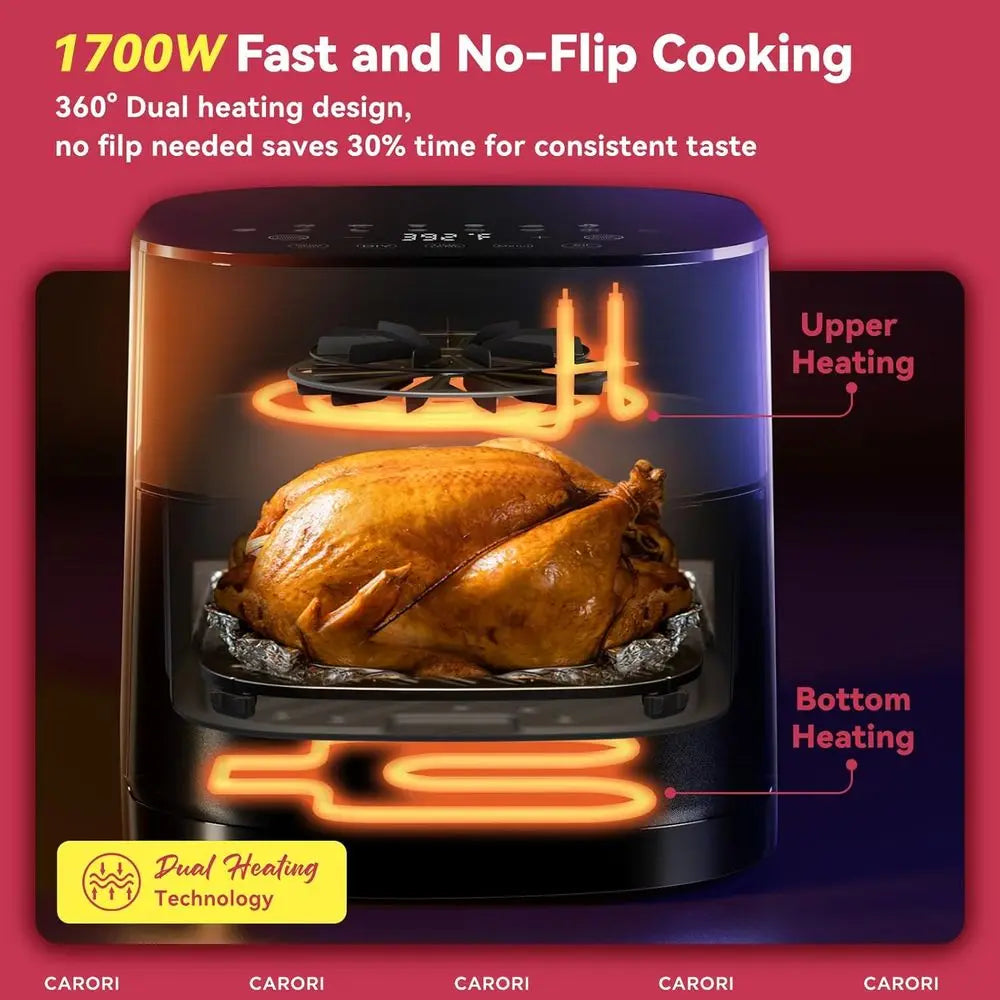14-in-1 Air Fryer with Viewing Window, 6Qt Capacity, 392°F Max Crisp, No Oil Dual Heating, Bake, Roast, Dehydrate, Reheat, 1700W