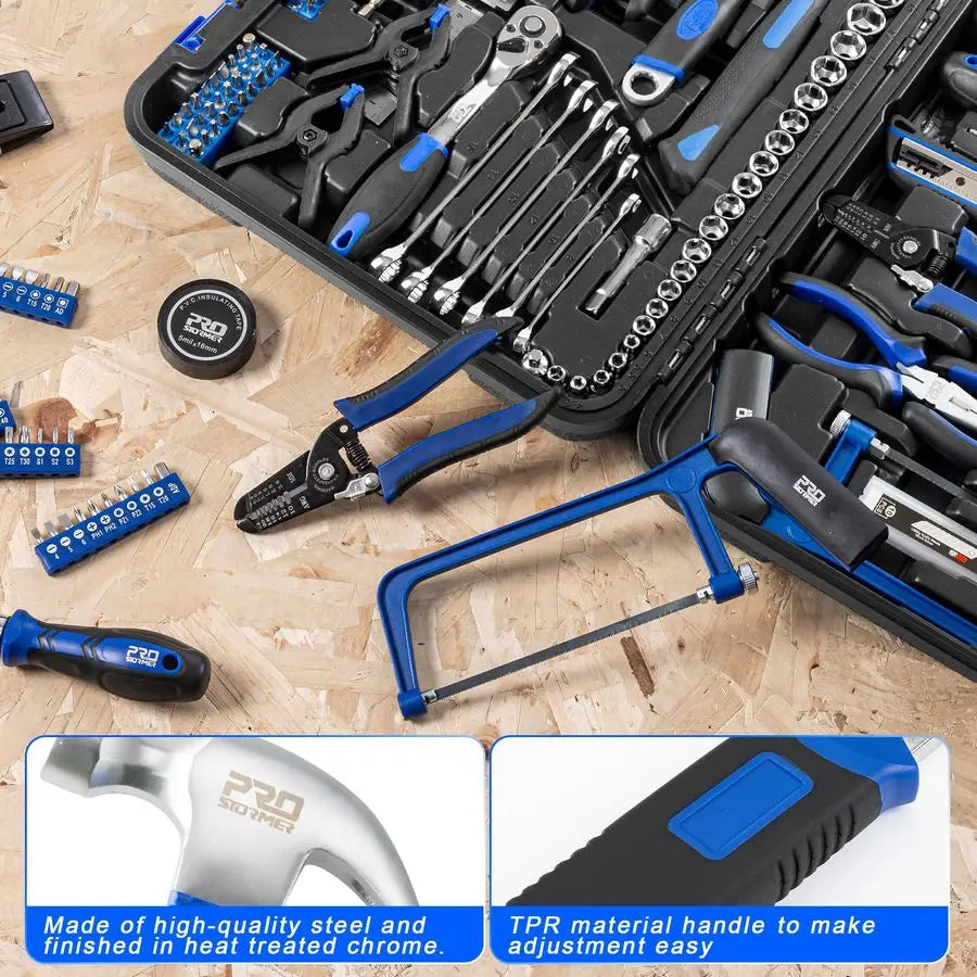 259Piece Tool Kit, General Household Hand Tool Set with Plastic Storage Toolbox, Portable Complete Repair Tool Box for Home and