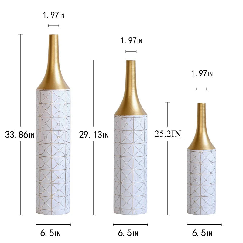 Set Of 3  Metal Vases Home Decoration White Glazed 24in/28.7in/33.5in Gorgeous Home Living Room Floor Decor Large Iron Vases USA
