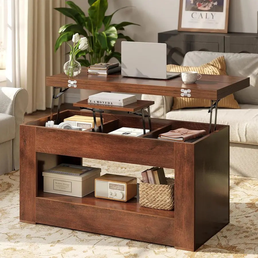 Lift Top Coffee Table, 4 in 1 MultiFunction Lift Coffee Table with Storage and Hidden Compartment, Convertible Coffee Tables to