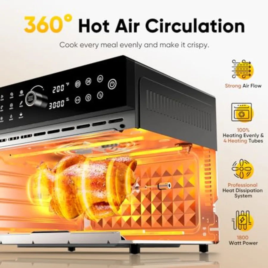 Extra Large 32Qt Air Fryer Toaster Oven Combo - 1800W Dual Cook Settings 360 Hot Air Circulation for Healthier Meals 13 Pizza M