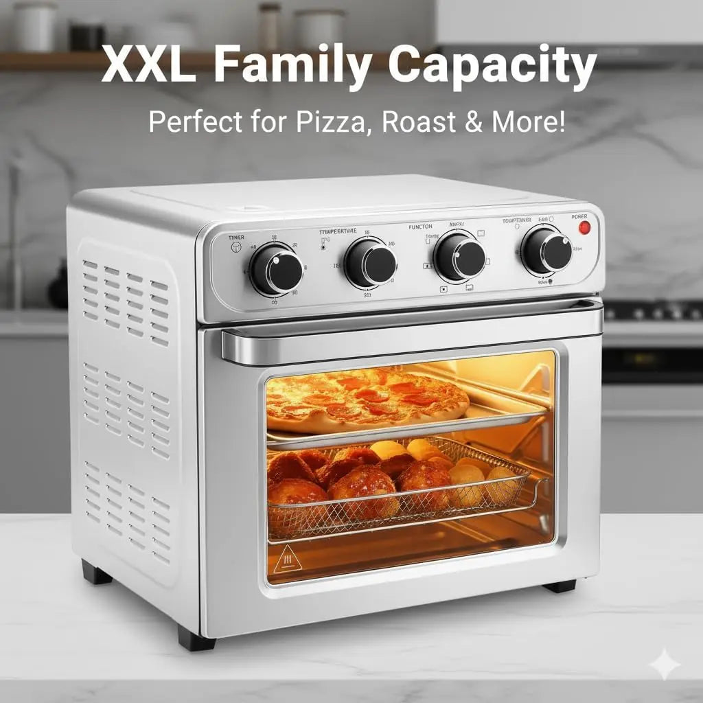 4-in-1 Air Fryer Toaster Oven Combo, 26QT Large Countertop Convection Oven with Bake, Broil, Roast & Dehydrate, Includes 12