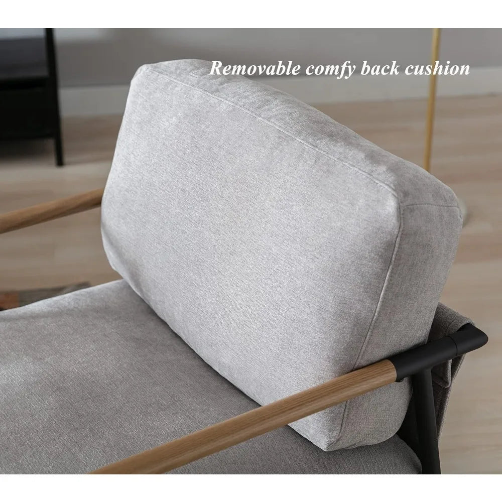 Mid-Century Modern Accent Chair Armchair, Soft Linen Fabric Sofa Lounge Chair Reading Chair with Metal Leg for Living Roo