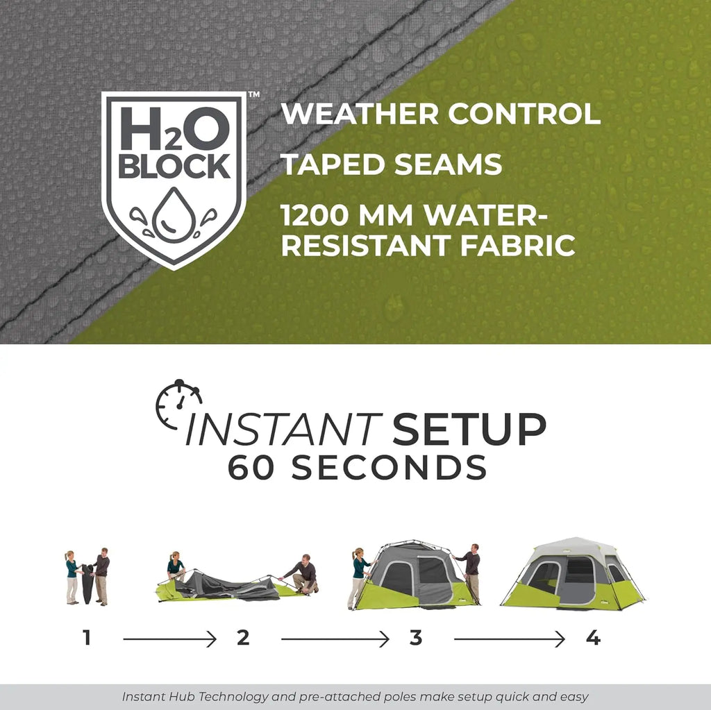 Instant Pop-Up Cabin Tents for 6-12 People, Family Camping with Storage Pockets and Multi-Room Design